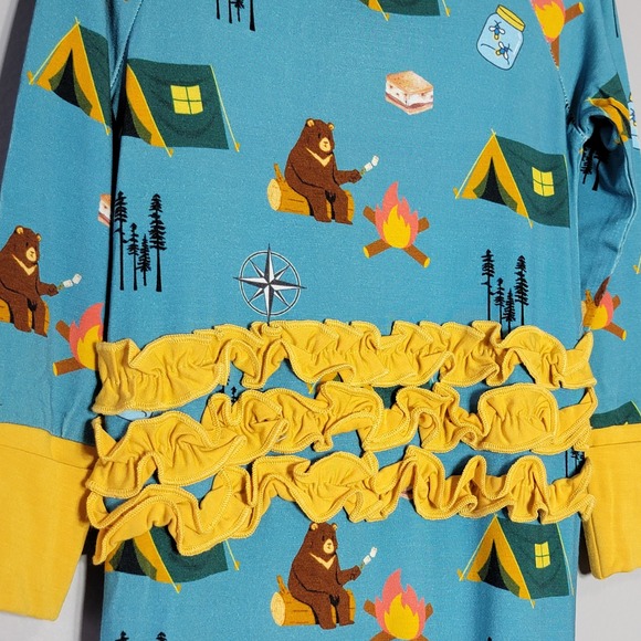 Kai Blue Co Bamboo Camping Bears Zip Ruffle Romper Pajamas 6-12 Months NWT - Picture 5 of 6